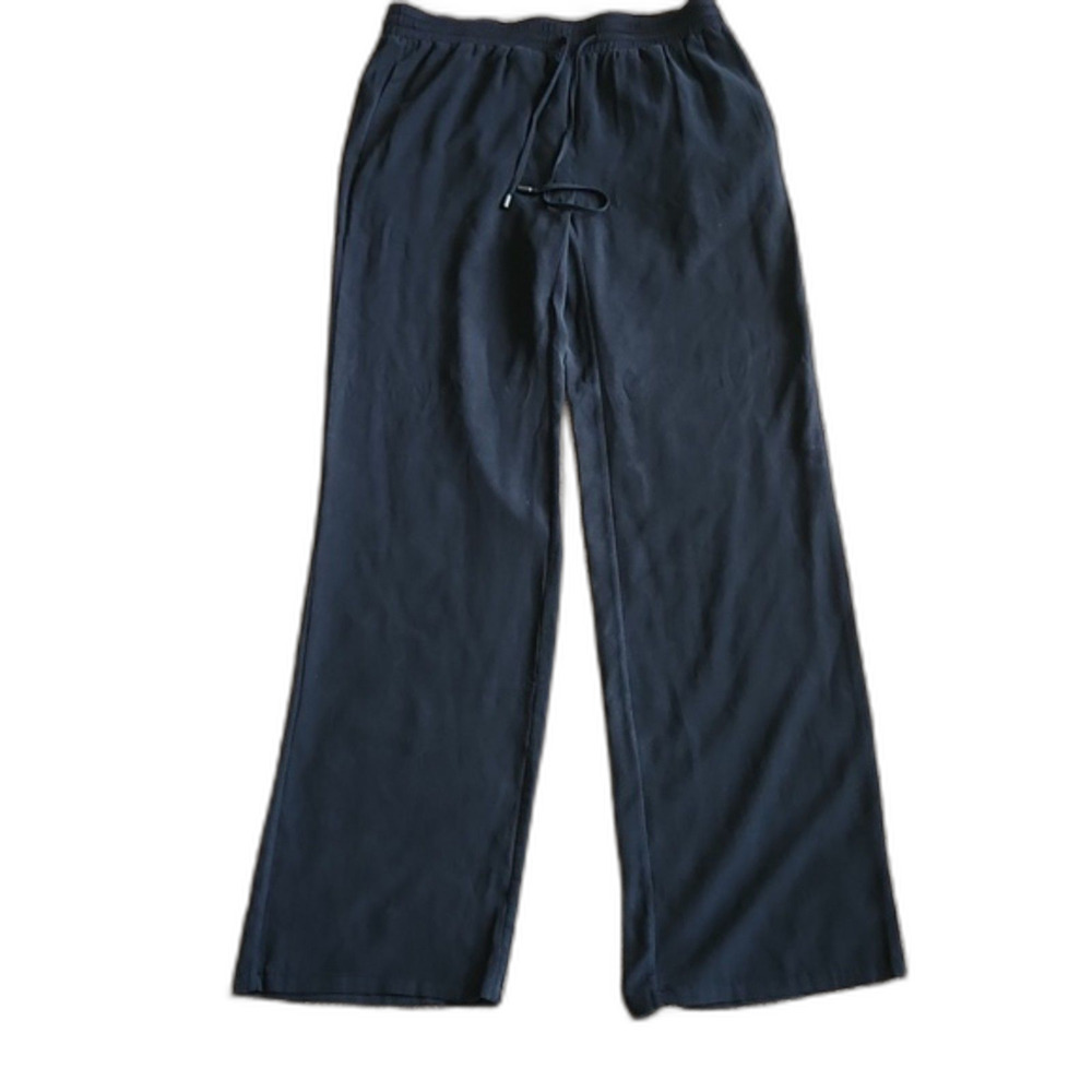 NWT GO>by Go Silk Black Washable Silk Straight Pants, Washed Black, Size XS